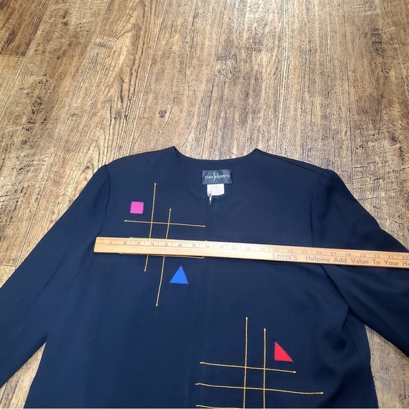 Vintage 80s John Roberts Embroidered Zip Up Black Jacket Blazer Size 14 - Picture 9 of 11